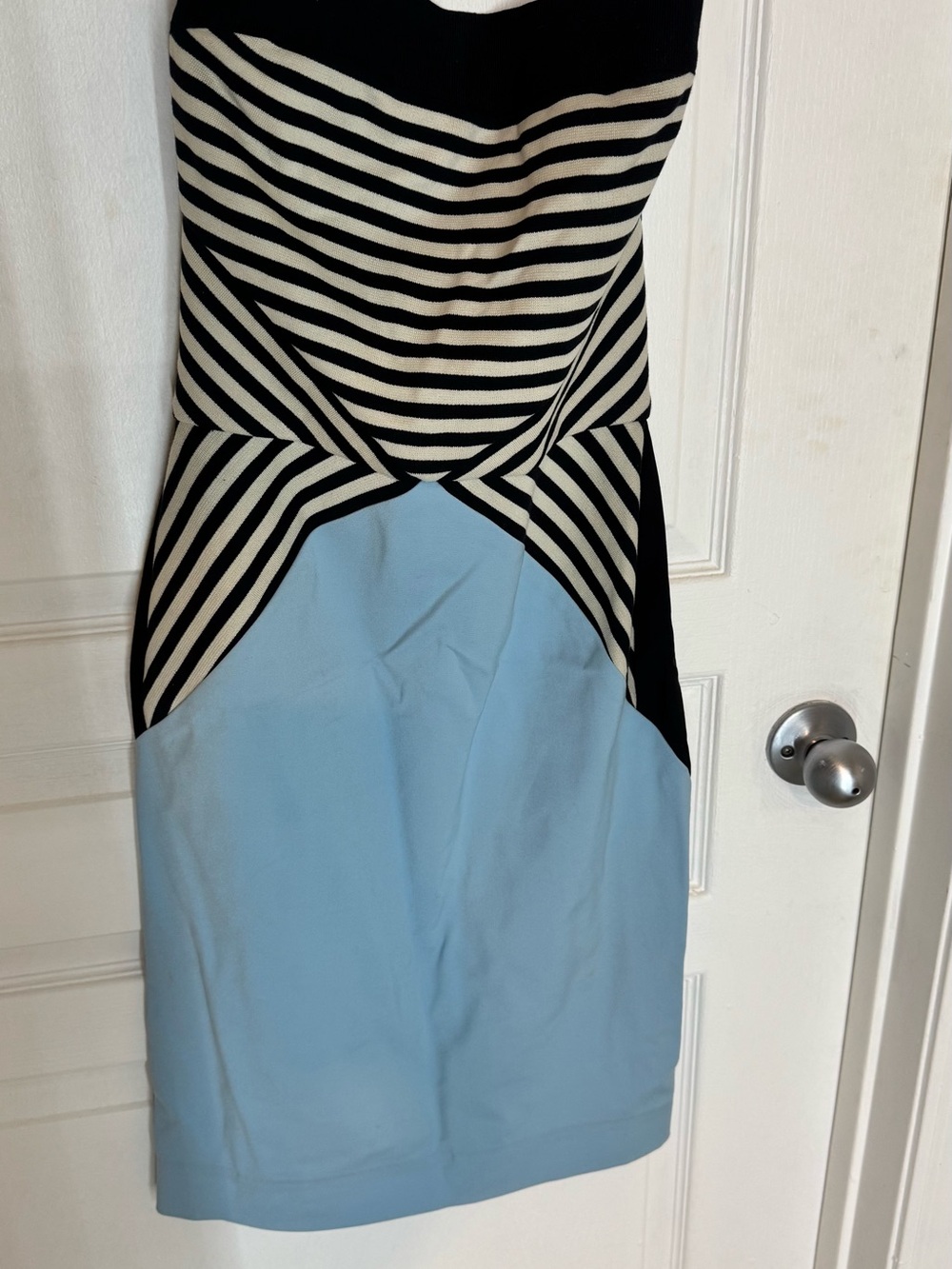 L’Agence Geometric Stripe Cocktail Dress Strapless